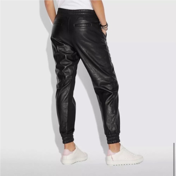 Coach Women’s Leather Joggers Track Pants in Black Sz 4 - Picture 1 of 7